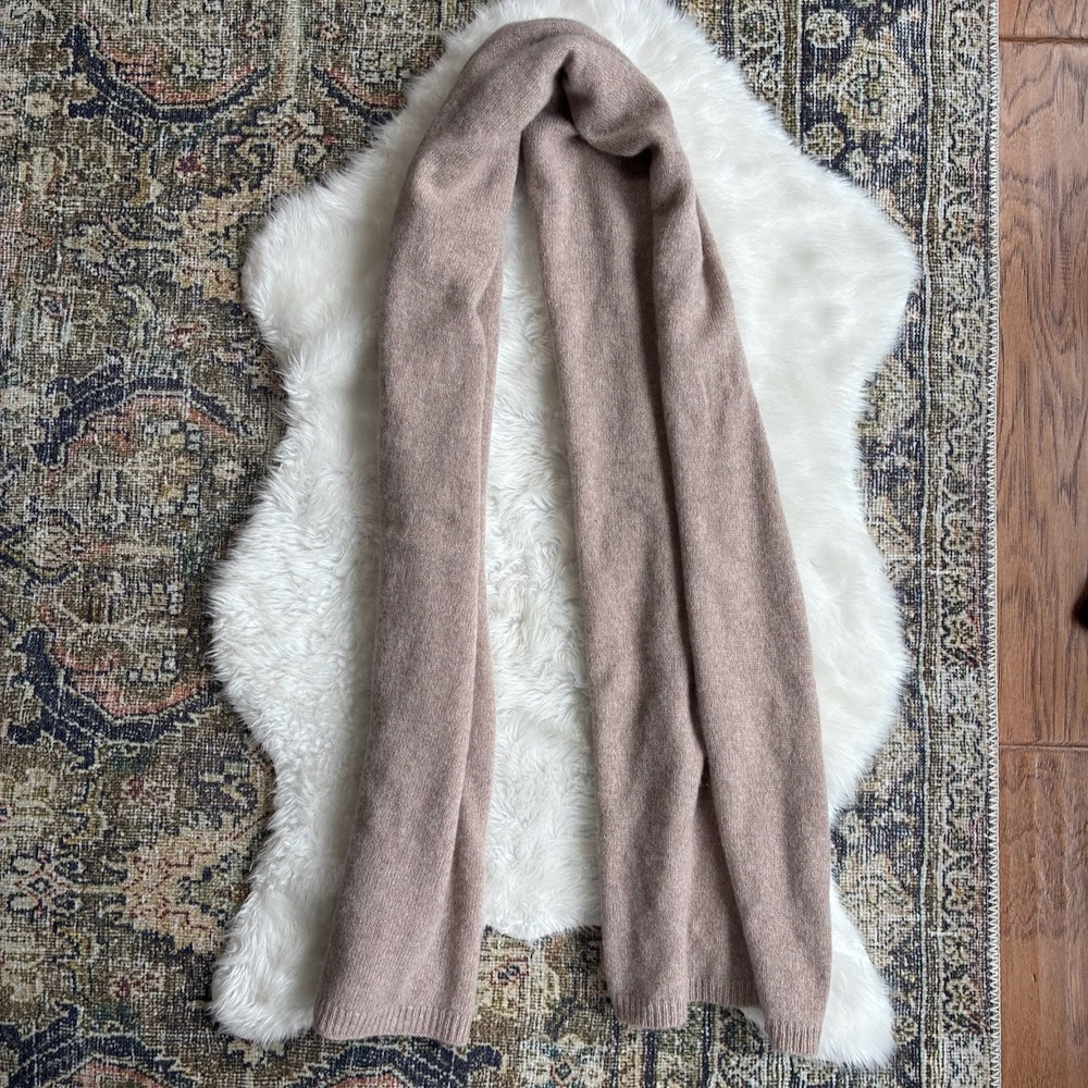 Taupe Mushroom Soft Knit Cashmere Feel Scarf Rectangle Wrap Ribbed Trim